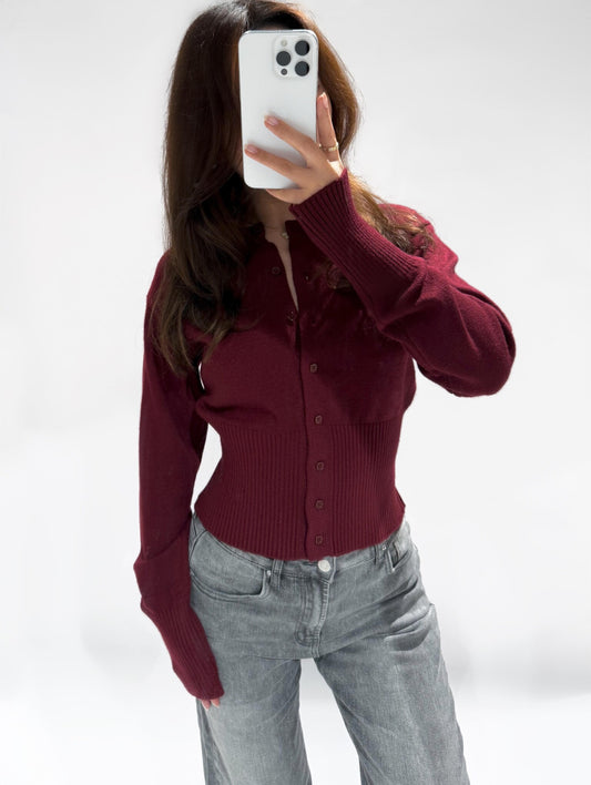 Zoey Button Up Cardigan Bordeaux